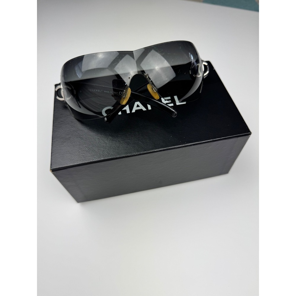 CHANEL 4145 C.127/8G Rimless Shield Sunglasses Gray Gradient CC Y2K Box Receipt